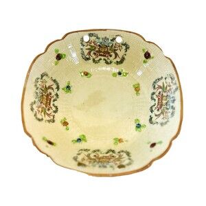 Antique Hotta Yu Shoten Basket Weave Dish Bowl Birds Fruit Hand Painted